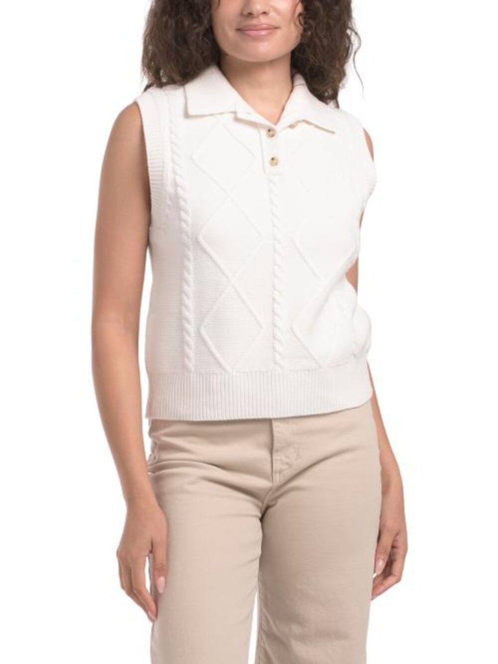 VINCE Wool Blend Cable Knit Polo Vest